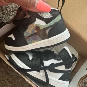 Jordan Kids' Black and White High-Top Sneakers with Colorful Side Graphic